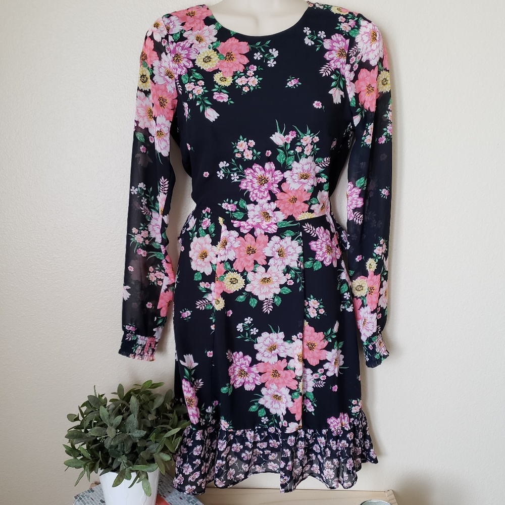 Long Sleeve Floral Mini Dress